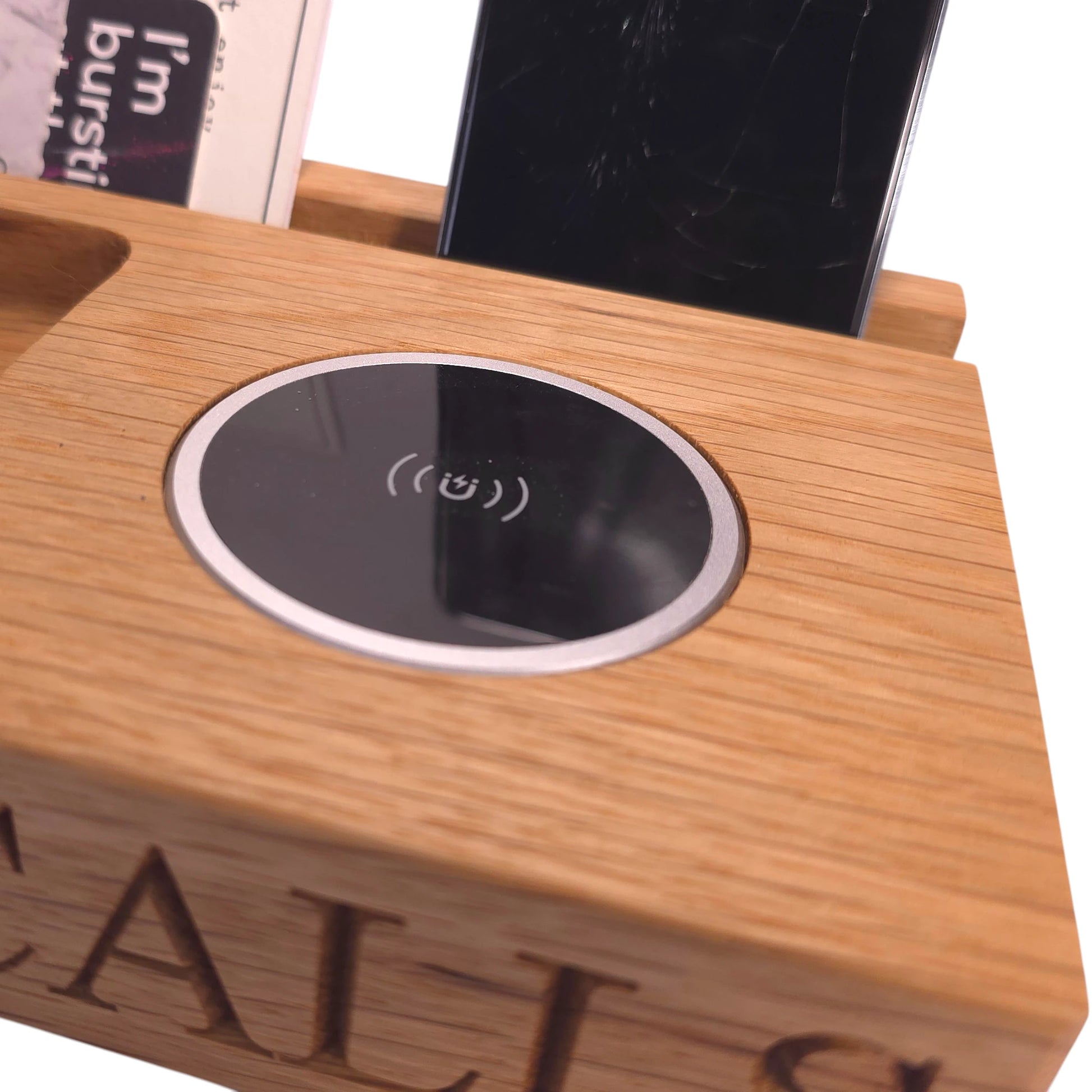 Oak Wireless Desk Organiser