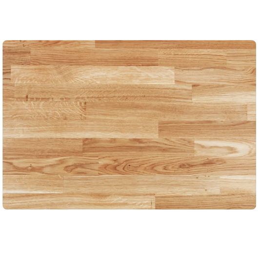 Wooden cutting board with a natural finish on a white background