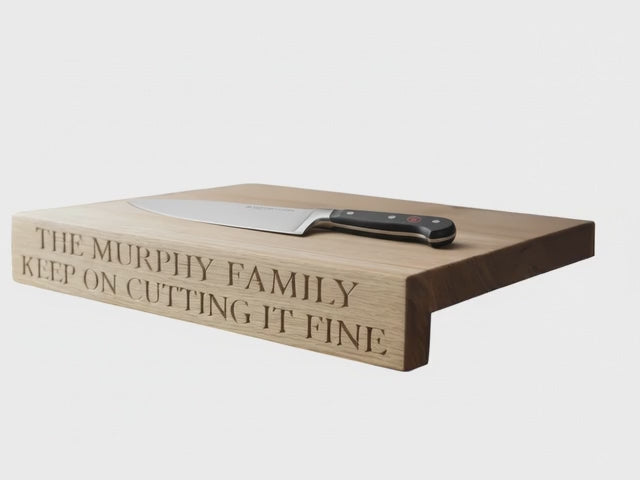 Rotating video of a Lipped chopping board with Murphy Family on it.