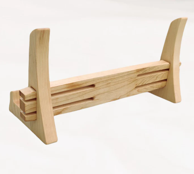 Solid oak carving board stand — handcrafted wooden display base for serving and carving boards, designed to elevate and securely hold your board with style. Perfect for kitchen counters or dining displays.